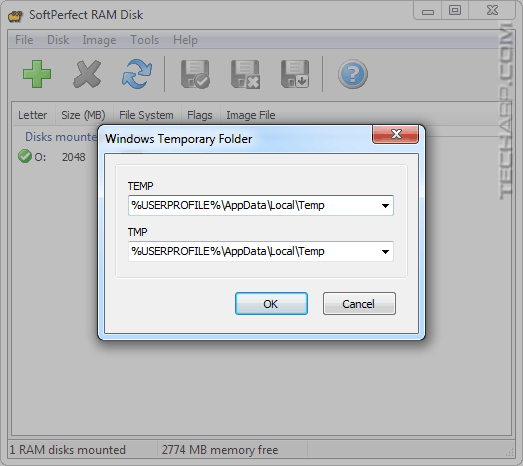 Setting the Windows TEMP folder