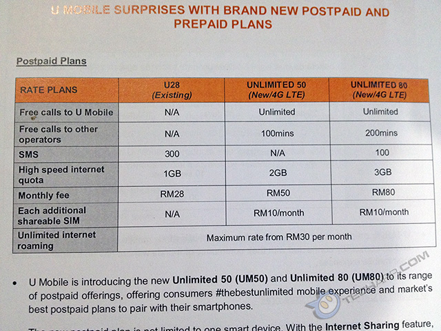 U Mobile New 2014 Postpaid Plans