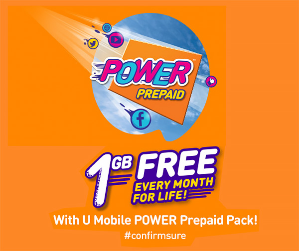 U Mobile POWER Prepaid Pack Offers Free 1 GB Internet For Life!